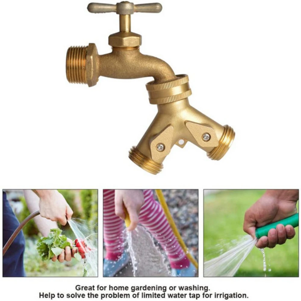 

Heavy Brass Garden Hose Splitter 2 Way Hose Outlet Splitter Hose Spigot Adapter With 2 Valves Plus 2 Extra Rubber Washers
