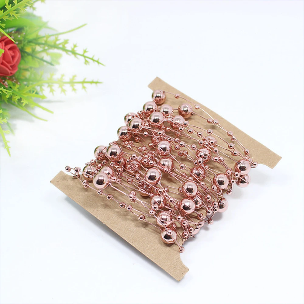 

A Roll Size 8MM And 3MM Bead Plated Rose Gold Pearl Chain Wedding Christmas Party Hand DIY Accessories Home Hanging Decoration