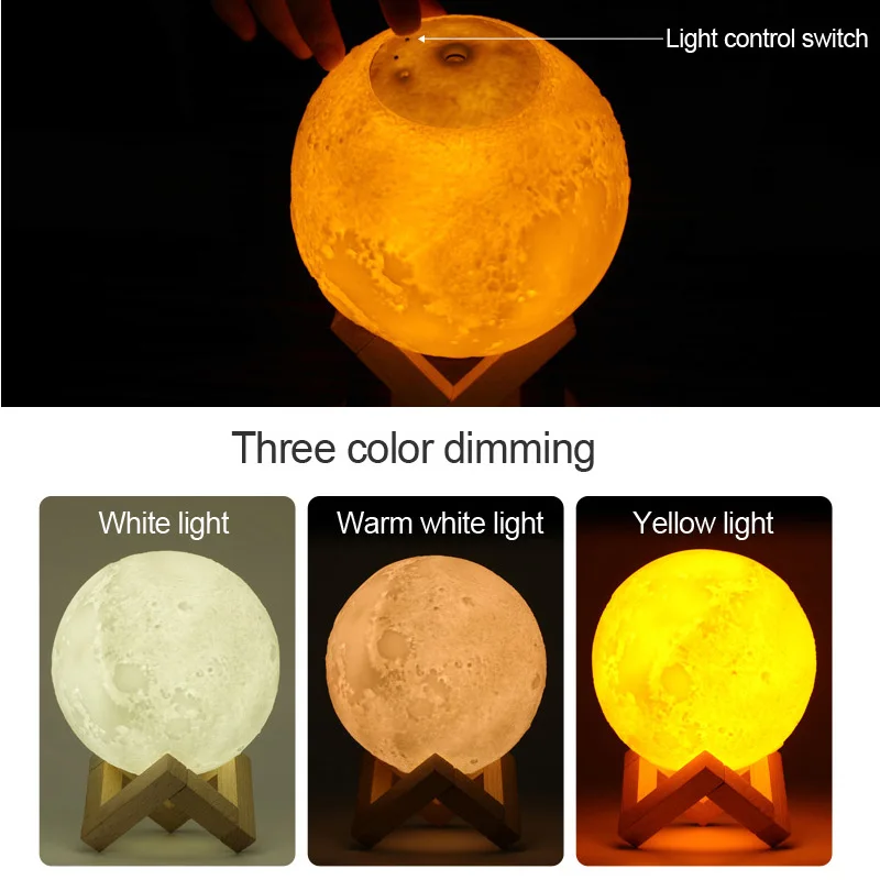 

Usb 3D Afdrukken Maan Lamp Met Luchtbevochtiger Diffuser Mist Maker Oplaadbare Touch Slaapkamer Tafel Nachtlampje Lamp Decor 2