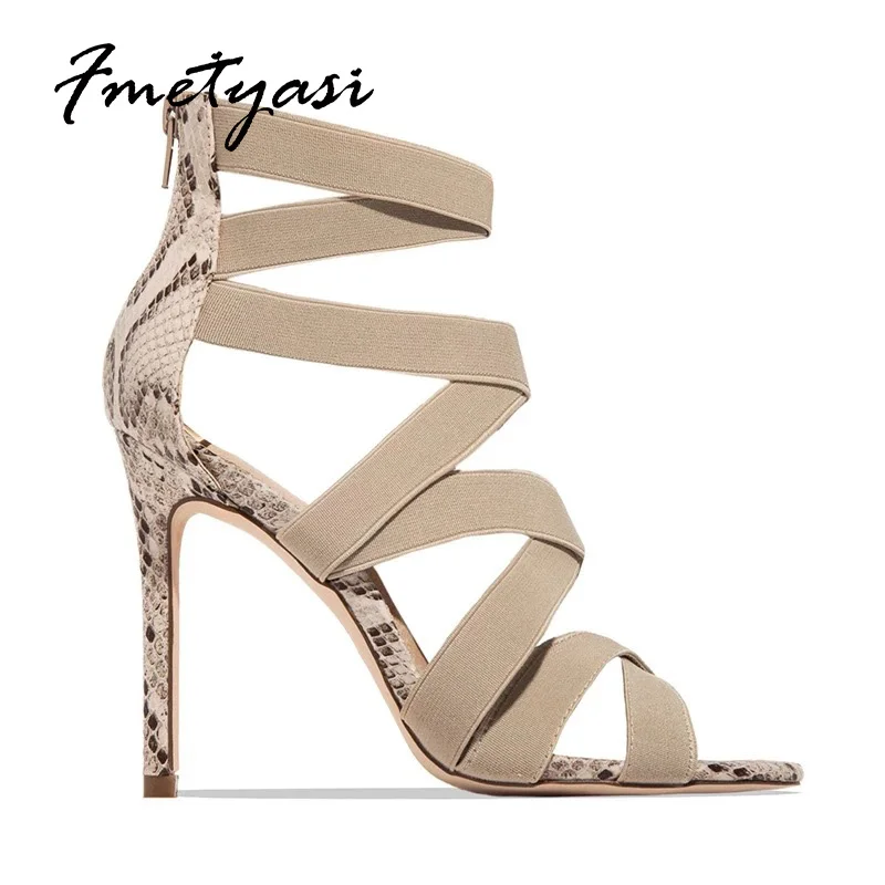 

New Women Pumps Stretch Fabric Weave Round Peep Toe Super High Heels Shoes Summer Cross-tied Slip-on Elastic Straps Fashion