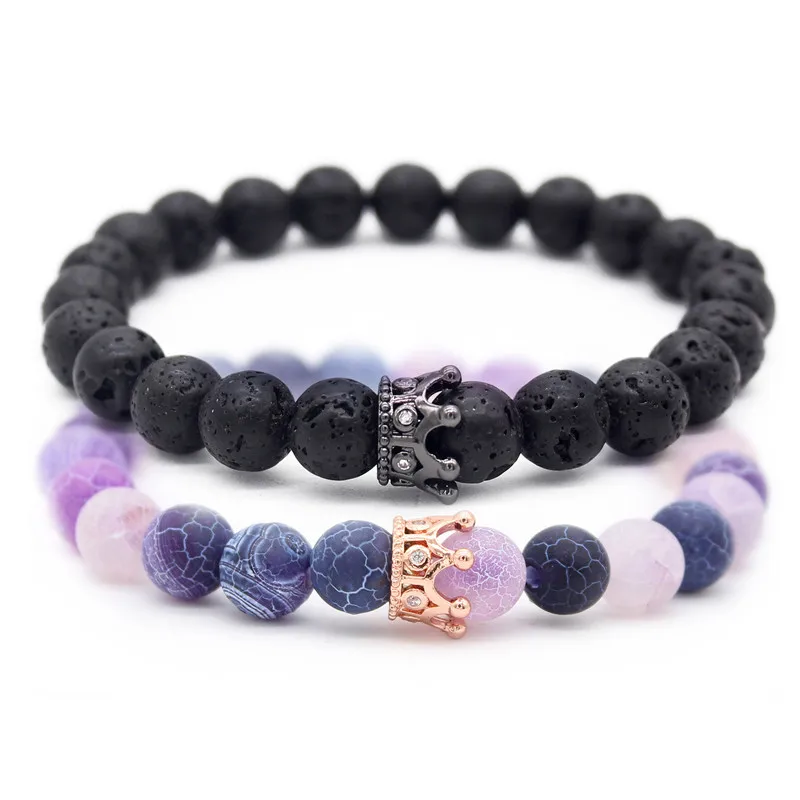 8 мм натуральный камень бусины браслеты и Король Королева пара браслет для