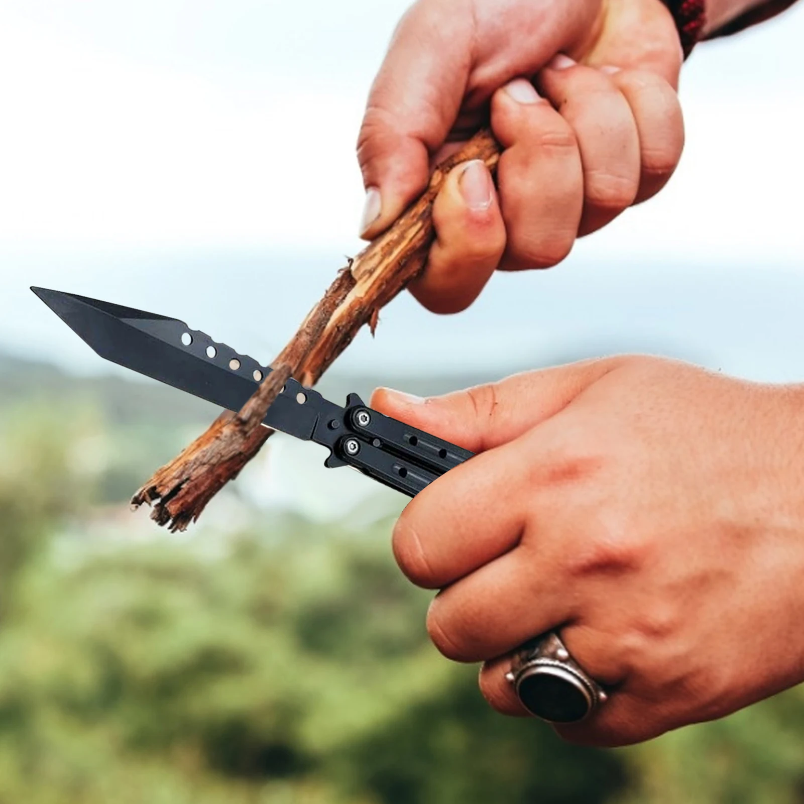 

22CM Titanium Rainbow Color Stainless Steel Knife Butterfly Training Knife Butterfly Game Knife Blunt Tool Bladeless compatible