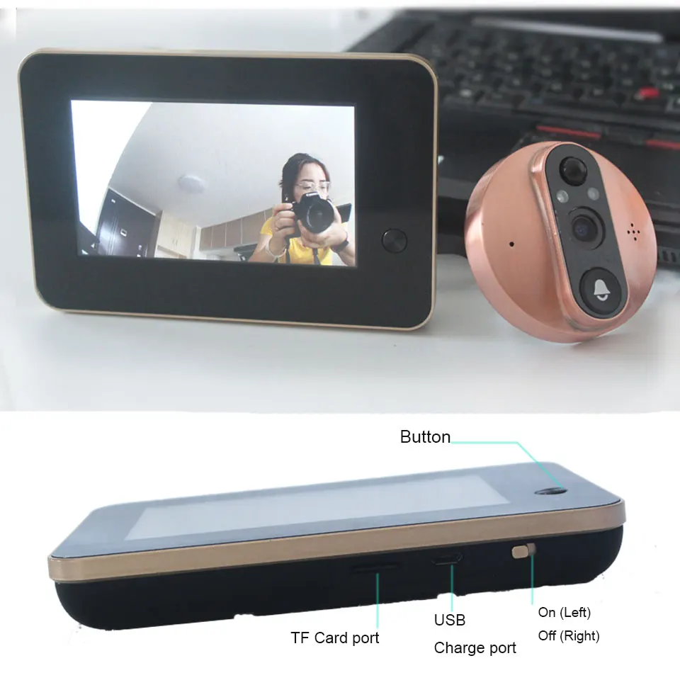 Topvico беспроводная камера Wi-Fi для дверного звонка дверной видео глазок Intercoms 4,3 дюймов Обнаружение движения беспроводной дверной просмотр видео-глаз смарт-кольцо