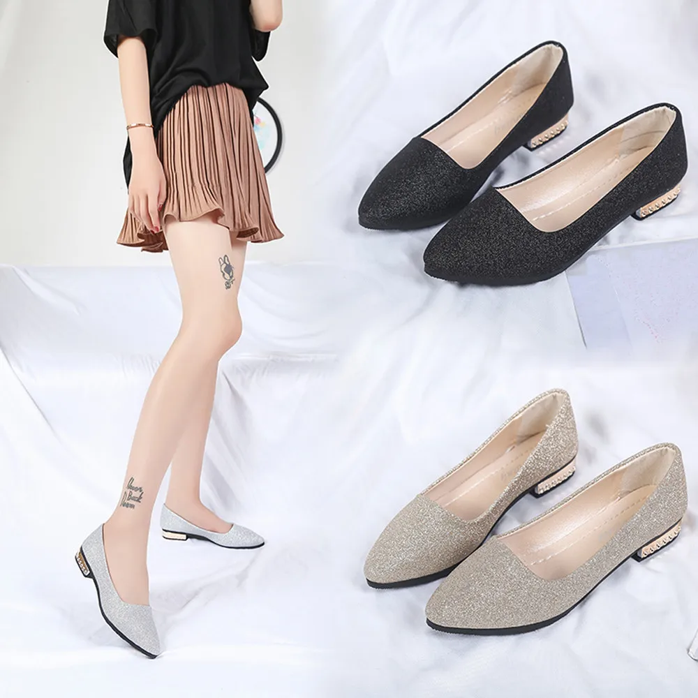 Модная женская обувь с блестками повседневная для вечеринок на низком каблуке
