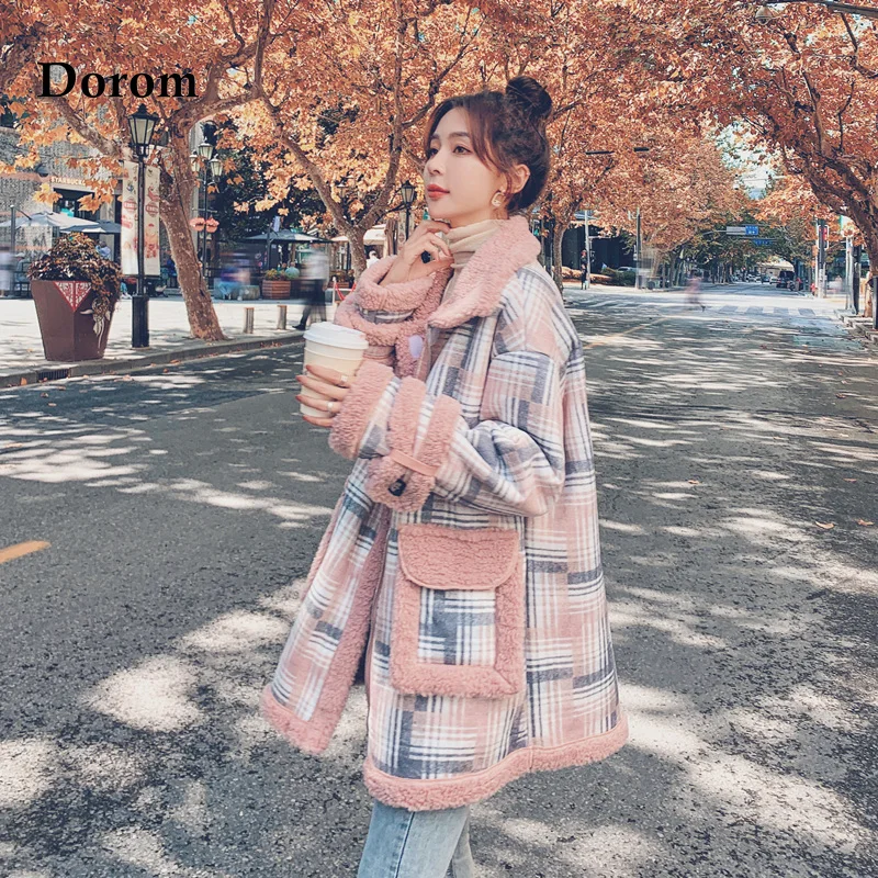 

Thicken Warm Lamb wool down cotton padded jacket women's Korean Style loose winter plaid jacket Female Plus Size Plush Outerwear