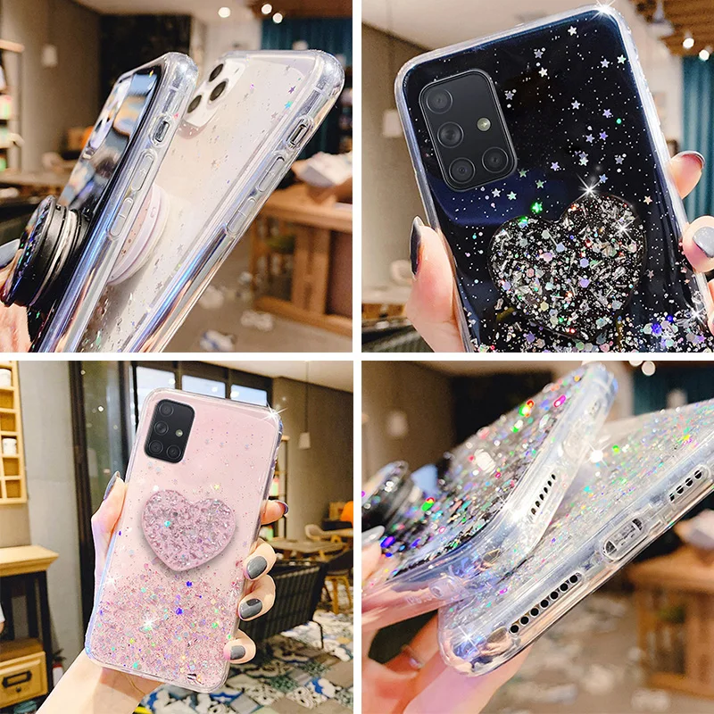 

Glitter Case For Samsung Galaxy A71 Cases Holder On Samsung A70 A7 2018 A750 A 70 A 71 4G 5G SM-A715W SM-A715X Bling Phone Cover