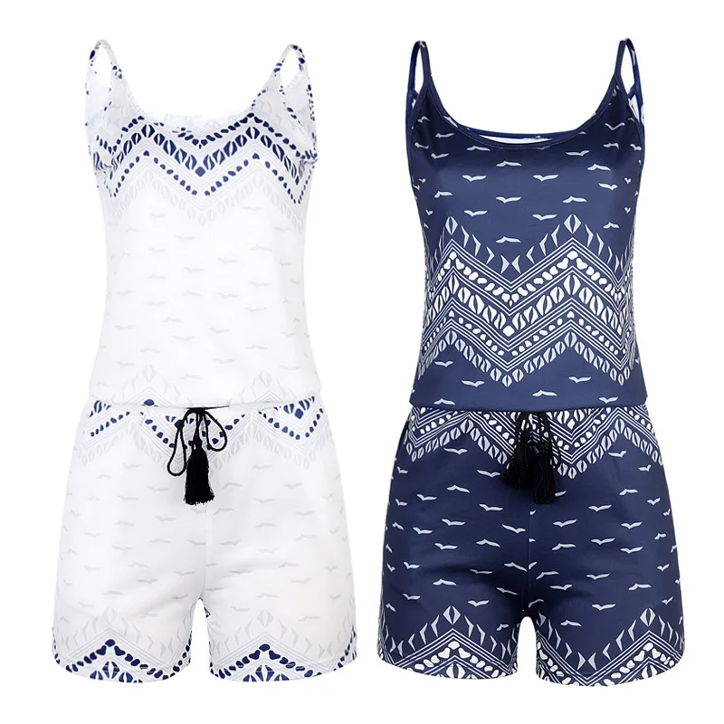 

European and American Strap Mini Beach One-Piece Suit Jumpsuit jumpsuits for women embroidery dot chiffon jumpsuit