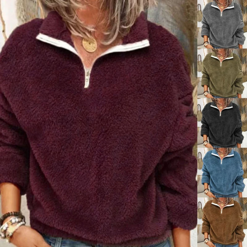 

Женская осенне-зимняя куртка 2023, Женское пальто, повседневный мягкий флисовый плюшевый пуловер с капюшоном и искусственным мехом, Пушистый пуловер на молнии для женщин