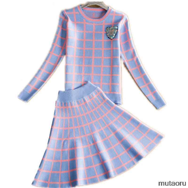 Новинка 2019 вязаный свитер с длинным рукавом юбка костюмы для женщин милый