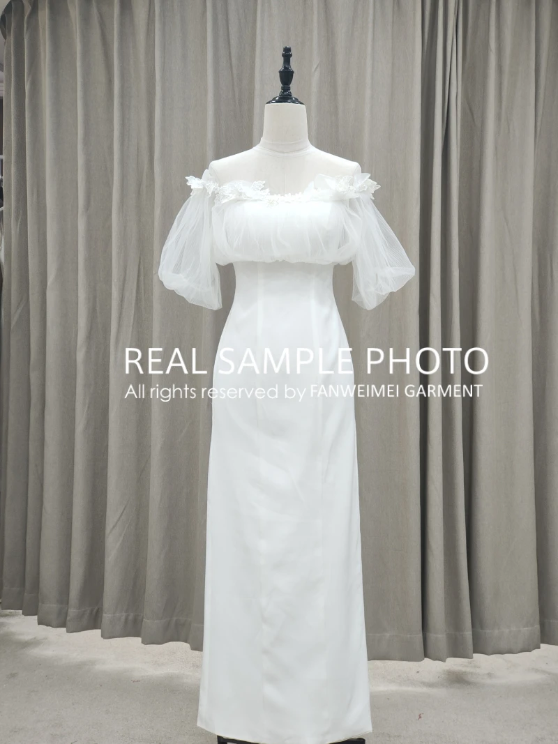 Мягкое атласное легкое свадебное платье с пышными рукавами свадебные платья