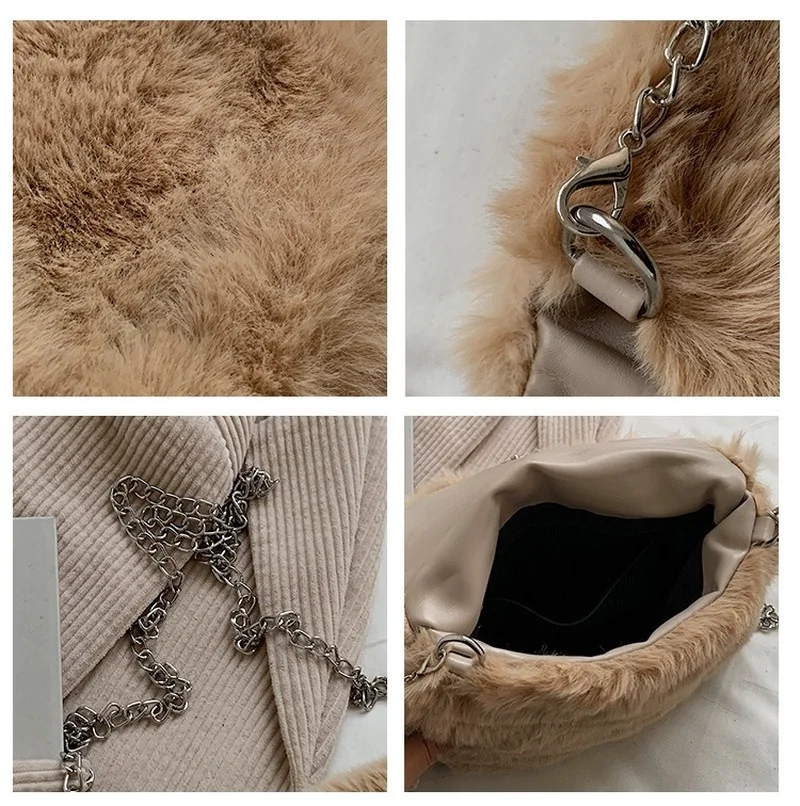 Повседневная пушистая мягкая плюшевая женская сумка на плечо зимние сумки через