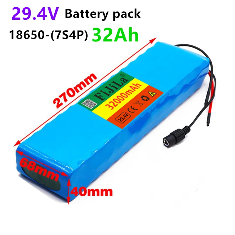 

7S4P 24V 32000mAh 29.4v electric bicycle motor ebike scooter li-ion battery pack 18650 lithium rechargeable batteries BMS