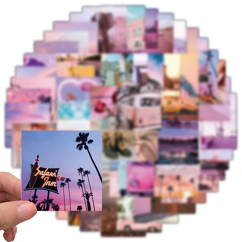 62 шт INS Стиль розовый наклейки с пейзажем для эстетическое California Sunshine Чемодан