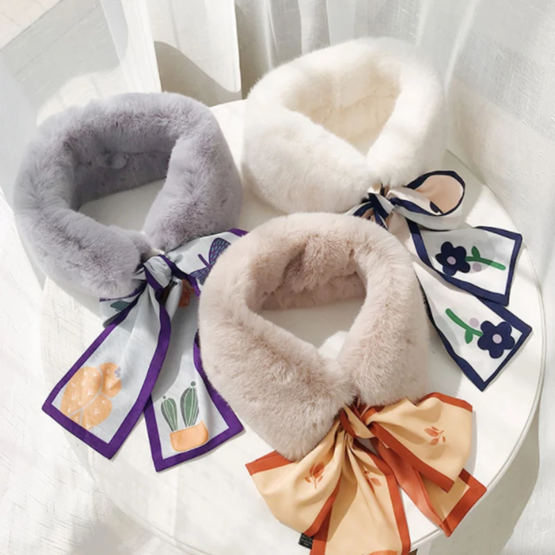 

Новинка 2022, модный вязаный крючком шарф с рисунком «гусиные лапки» на осень и зиму, воротник из искусственного меха, теплые шарфы для женщин