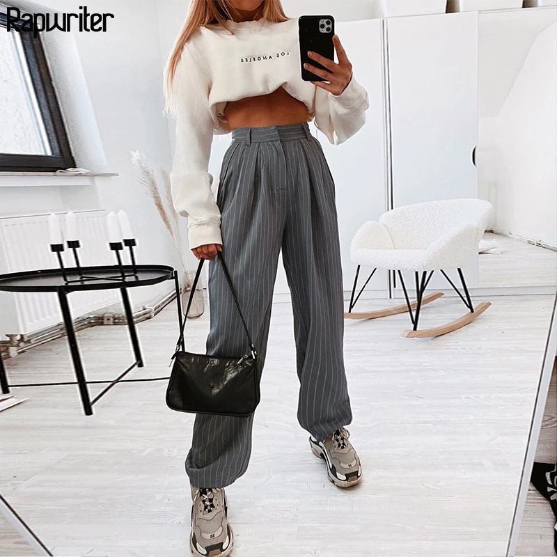 Брюки Rapwriter женские длинные в белую полоску уличная одежда прямые брюки стиле