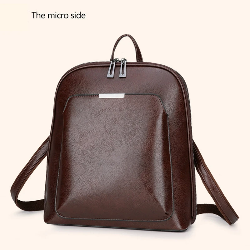 

AUAU-Women's Backpack High Quality PU Fashion Backpack Women Casual Large Capacity Retro Shoulder Bag Black