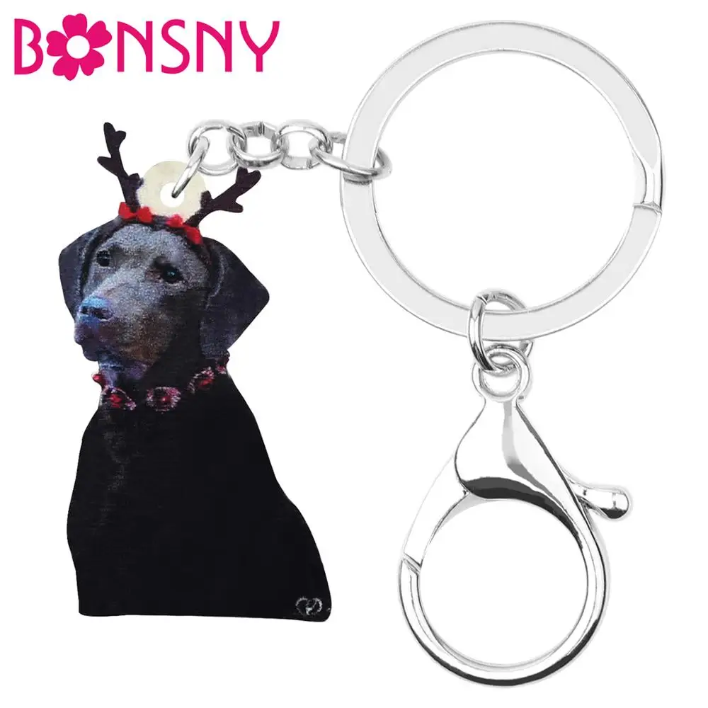 

Bonsny Acrylic Christmas Antlers Labrador Dog Key chains Animal Key Ring Bag Car Purse Wallet Keychains For Women Girls Men Gift