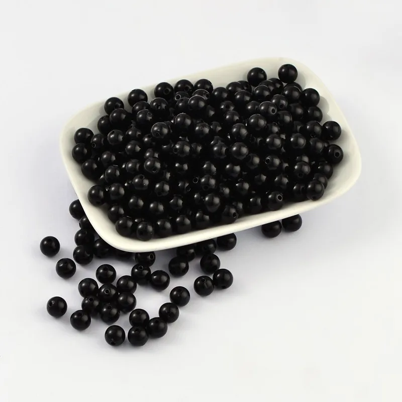 

200 pc 8MM Black Chunky Bubblegum Acrylic Round Solid Beads Size: about 8mm in diameter Hole: 1.5mm(Range: 1.3~1.8mm)