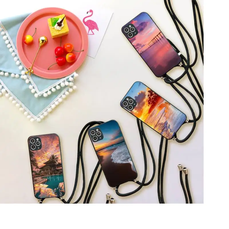 

Sunset view of Bali Phone Case For iPhone 7 8 11 12 X XS XR MINI Pro Max Plus Strap Cord Chain Lanyard soft