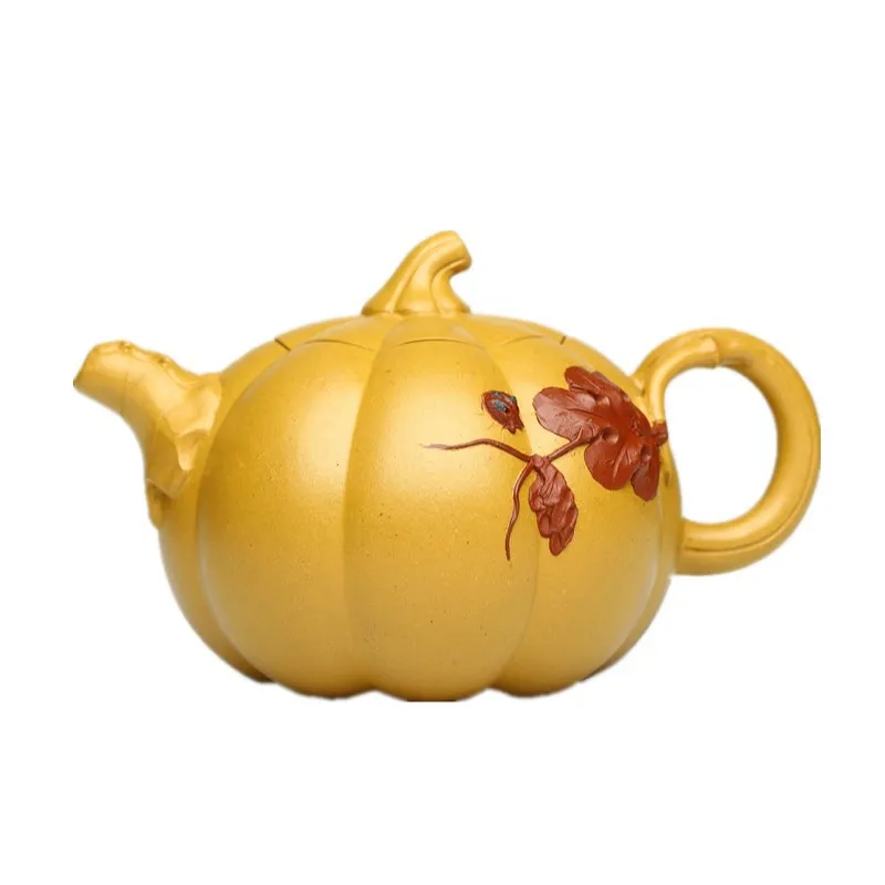 

Yixing Zisha pot raw ore section mud all handmade fine lock cover Decal pumpkin pot fine tea making pot tea set