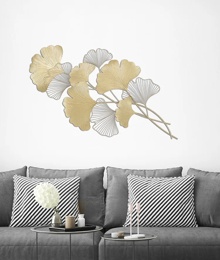 [HHT] роскошный настенный фон в виде листьев гинкго золотого и железа Настенный