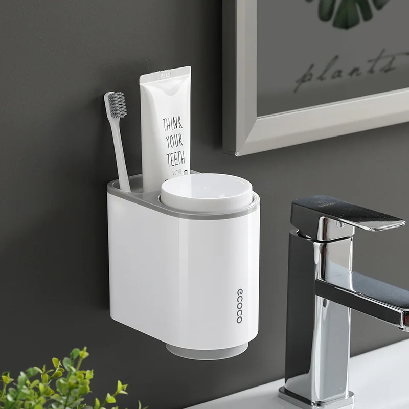 magnetic toothbrush holder wall mount toothpaste toothbrush holder with 2 cup home storage shelf bathroom accessories set free global shipping