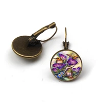 fashion 2019 earrings hummingbird bronze cabochon dangle earring flower animal painting tibetan silver for women jewellery