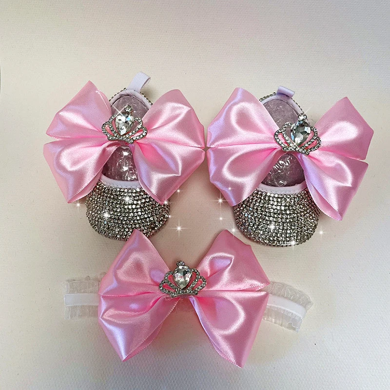 Блестящая Корона украшения стразы Крещение обувь для девочек детская белый