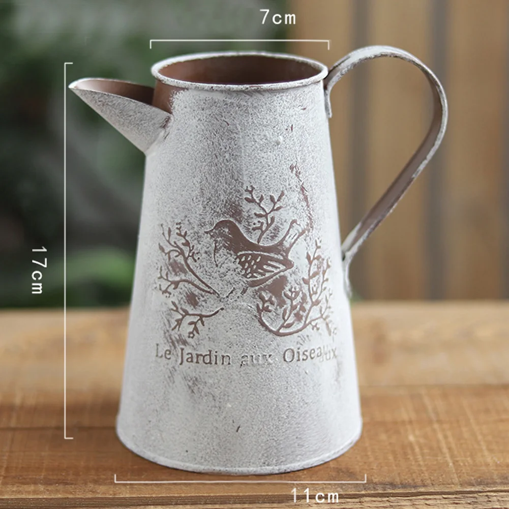 Garden Galvanised Watering Pot Shape Old Home Decor Shabby Iron Vase Crafts Easy To Store Flower Eco Friendly Desktop Bird Print | Дом и сад