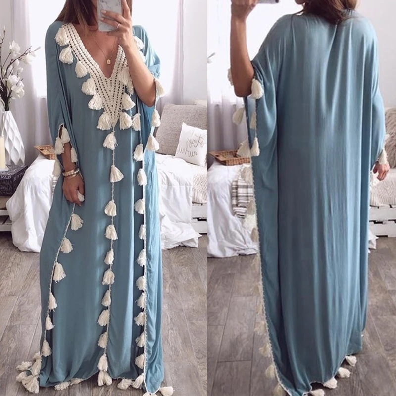 Женский Арабский исламский Дубай Кафтан с рукавом до локтя сексуальный глубокий