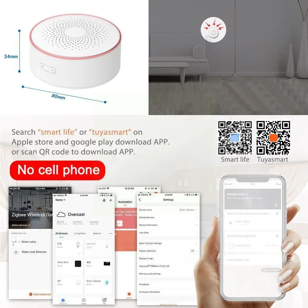 

New Wireless Anti-Thief Alarm Horn APP Smart Control Alarm Audible Speaker Visual Linkage ZigBee For Home WiFi I2Y4
