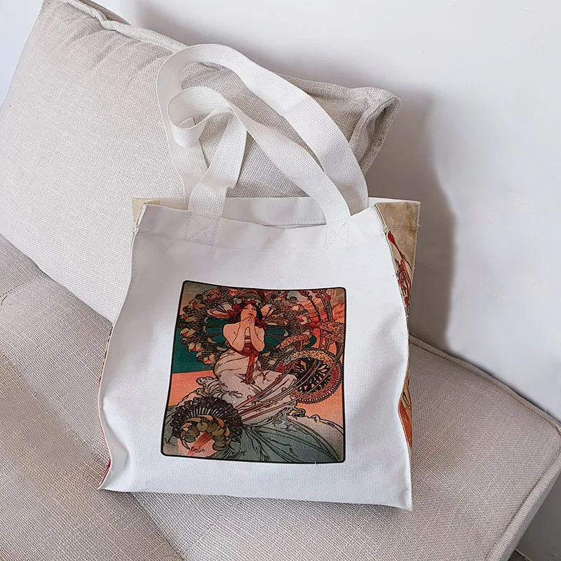 Vintage Canvas Tote Bag for Women 2022 Fashion Casual Shoulder Bag Girl Shopper Large Capacity Landscape Print Designer Handbag  - buy with discount