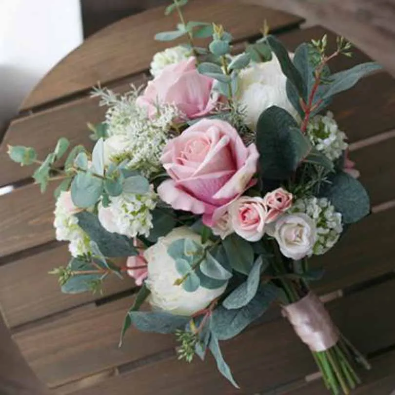 Свадебный букет s Искусственный Розовый Шелковый цветок невесты отправить брошь