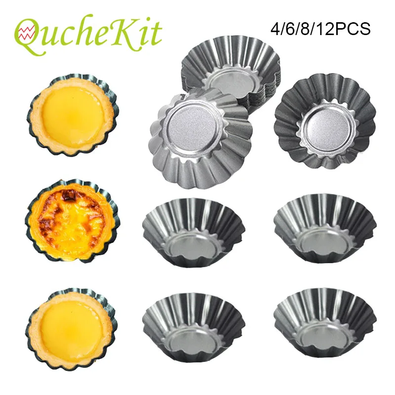 

4/6/8/12Pcs Carbon Steel Egg Tart Mold Non-stick Ripple Reusable Pizza Cake Muffin Tartlets Baking Cup Removable Pans Bakeware