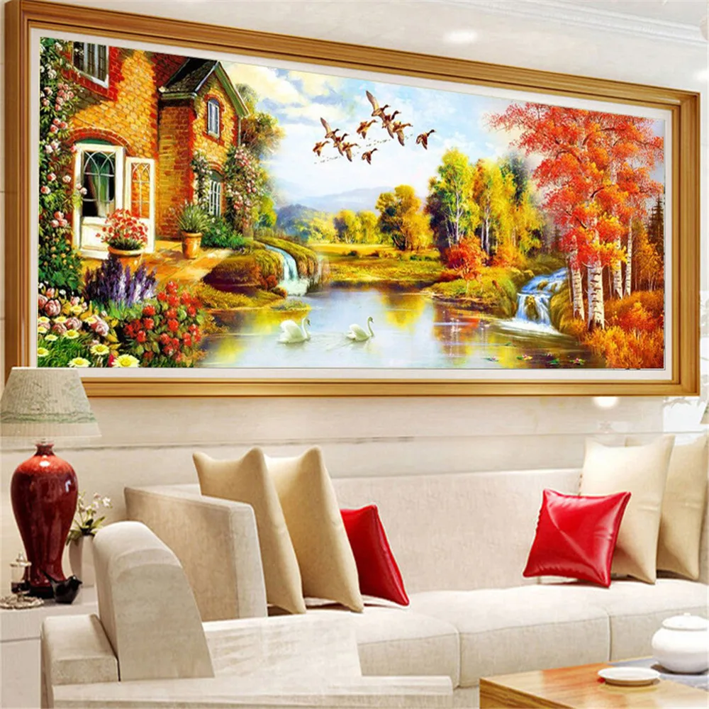 Набор для алмазной живописи 5D сделай сам вышивки крестиком Осенний дом от озера