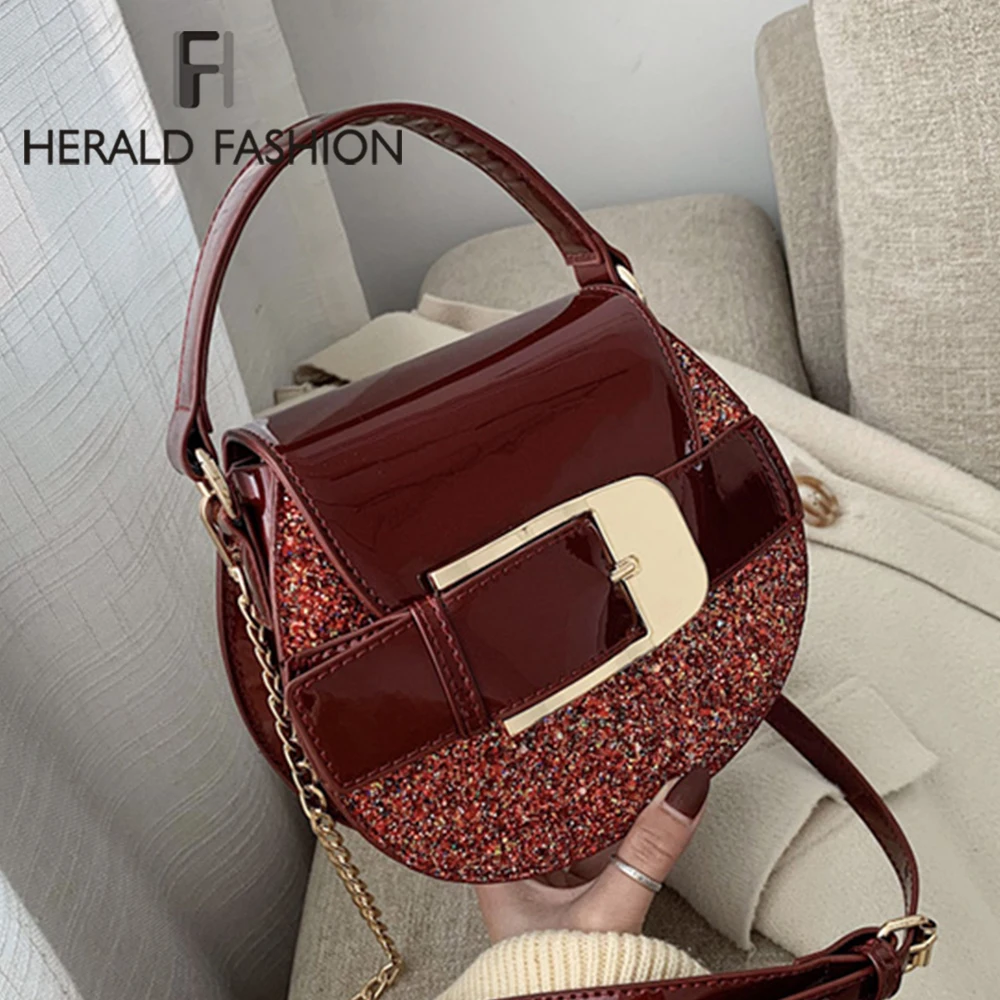 Новейшая модель Искусственная кожа с блестками сумка через плечо для женщин в