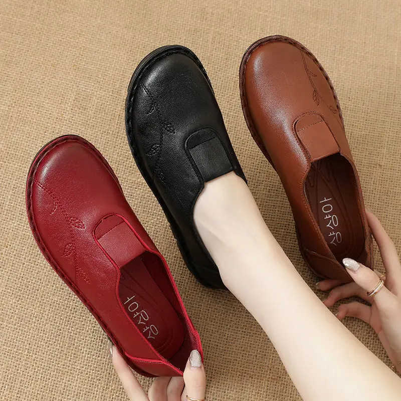 

Brown Loafers Sale Women Flat Heel Shoes Sewing Design Womens Vegan Flats Black Slip On Lazy Shoes Ladies Retro Flats Loafers
