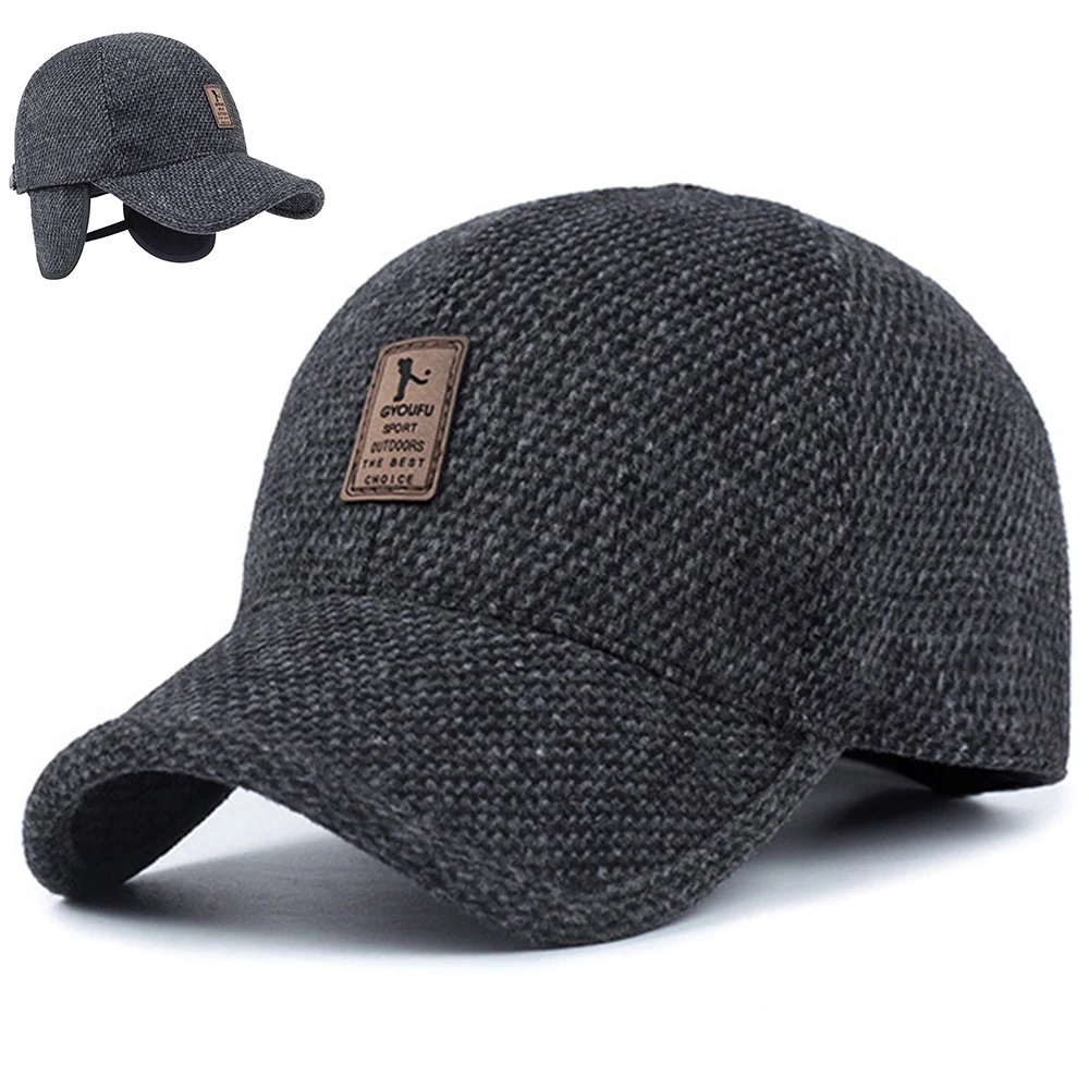 

brand baseball cap Autumn winter retro dad hat warm cotton Thicker snapback hats Ear protected fitted hats for men