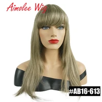 20inch long natural straight wig with bangs human hair blend wig synthetic ombre blonde highlight women daily wig with soft hair