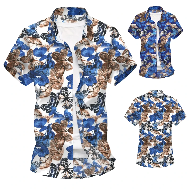 Мужская летняя рубашка с коротким рукавом и 3D-принтом бабочки Повседневная