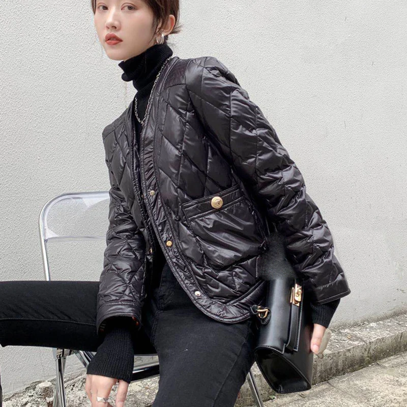 Пуховик женский зимний однобортный ультралегкий пуховик без воротника парка с