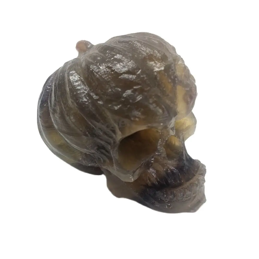 

Natural Healing Gemstone Hand Craft High Quality Yellow Fluorite Crystal Pumpkin Skull For Gift LLW