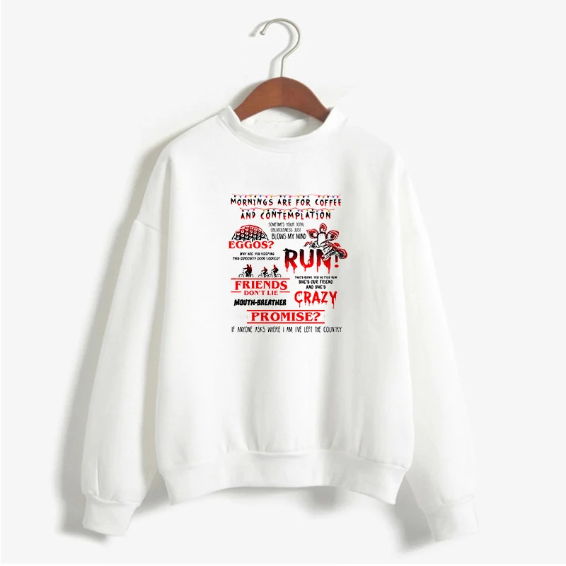 

LUSLOS Stranger Things Hoodie Season 3 Women Sweatshirt Long Sleeve Crewneck Pullover White Streetwear Women Clothes2019