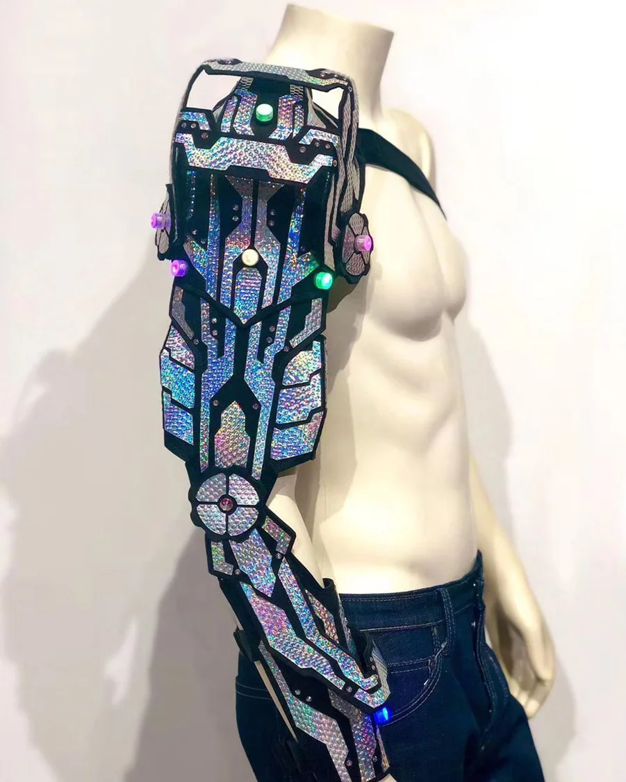 Men model catwalk future technology armor stage show sexy male costumes laser armor with led lights
