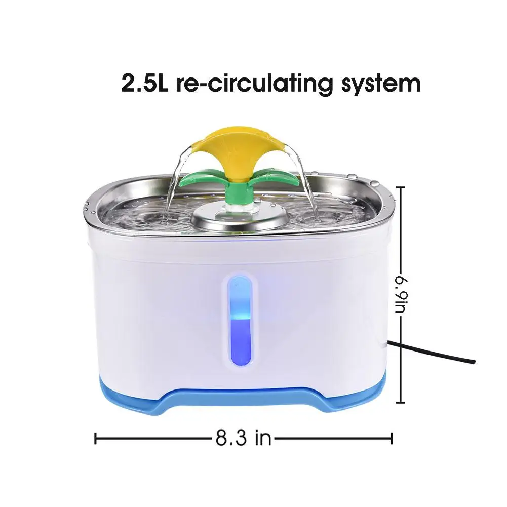 

2.5L Cat Automatic Feeder Drink Filter Automatic Cat Water Fountain For Pets Water Dispenser Large Spring Drinking Bowl With LED
