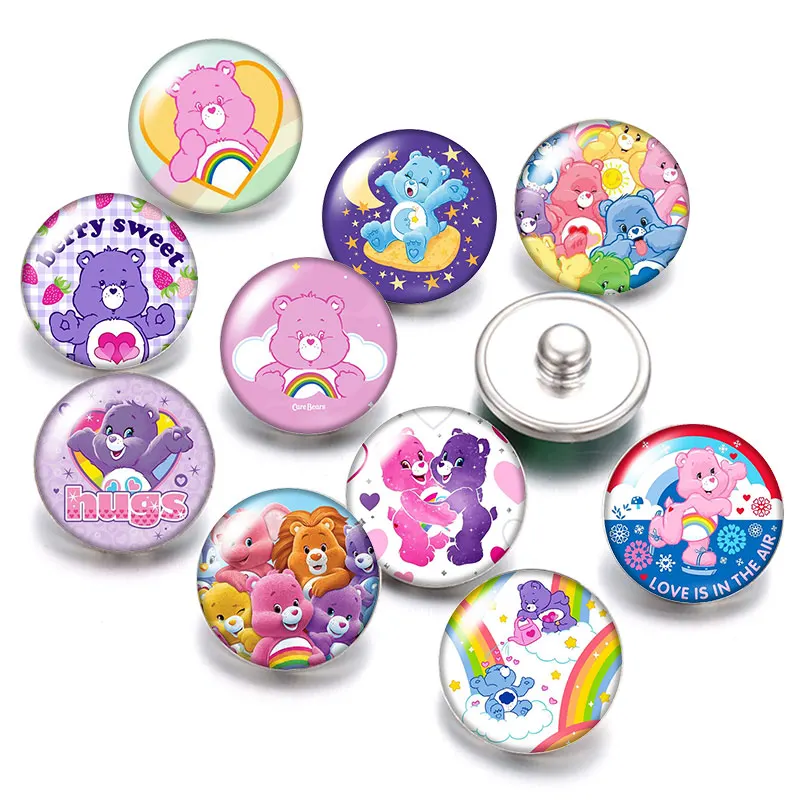 Прекрасный Care Bears стильная футболка с изображением персонажей видеоигр 18 мм кнопки 10 шт, смешанные цвета, круглый стеклянный кабошон стиль для украшение с защелкой