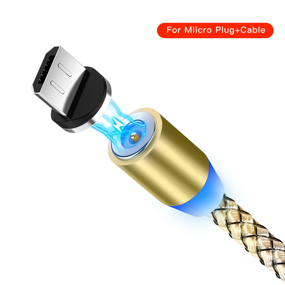 Gold Micro USB Магнитный светодиодный кабель в оплетке type-C Micro usb кабель для зарядки Iphone X 7 Магнитный шнур зарядного устройства для samsung s9 шнур быстрой зарядки - Цвет: Gold Micro USB