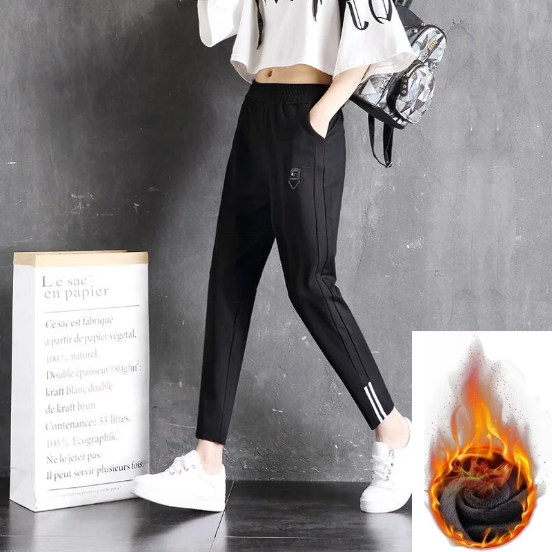 

Joggers Women Office Pants Black Cashmere Winter Pants for Girl Skinny Elastic Waist Pencil Trousers Wool Female Plus Size