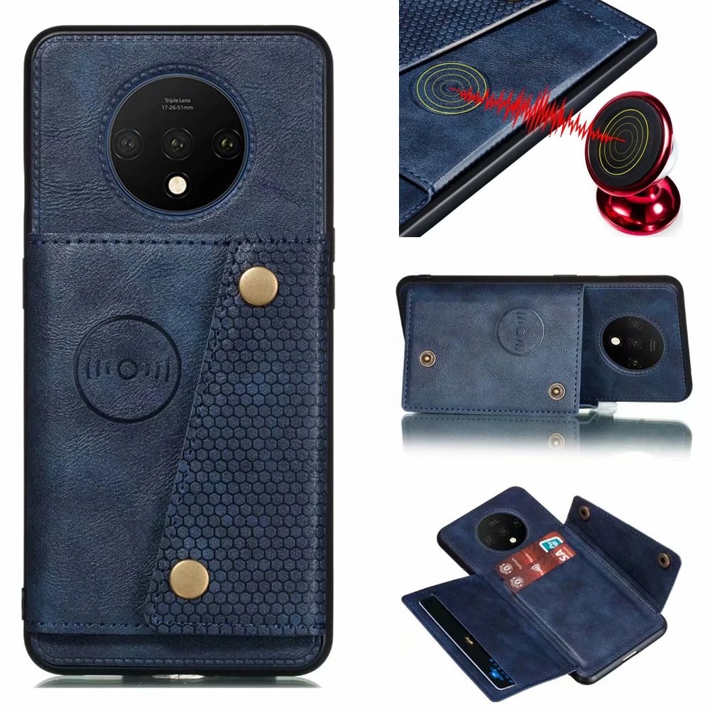 Магнитный автомобильный держатель бумажник чехол для OnePlus 7T кожаный телефона s с