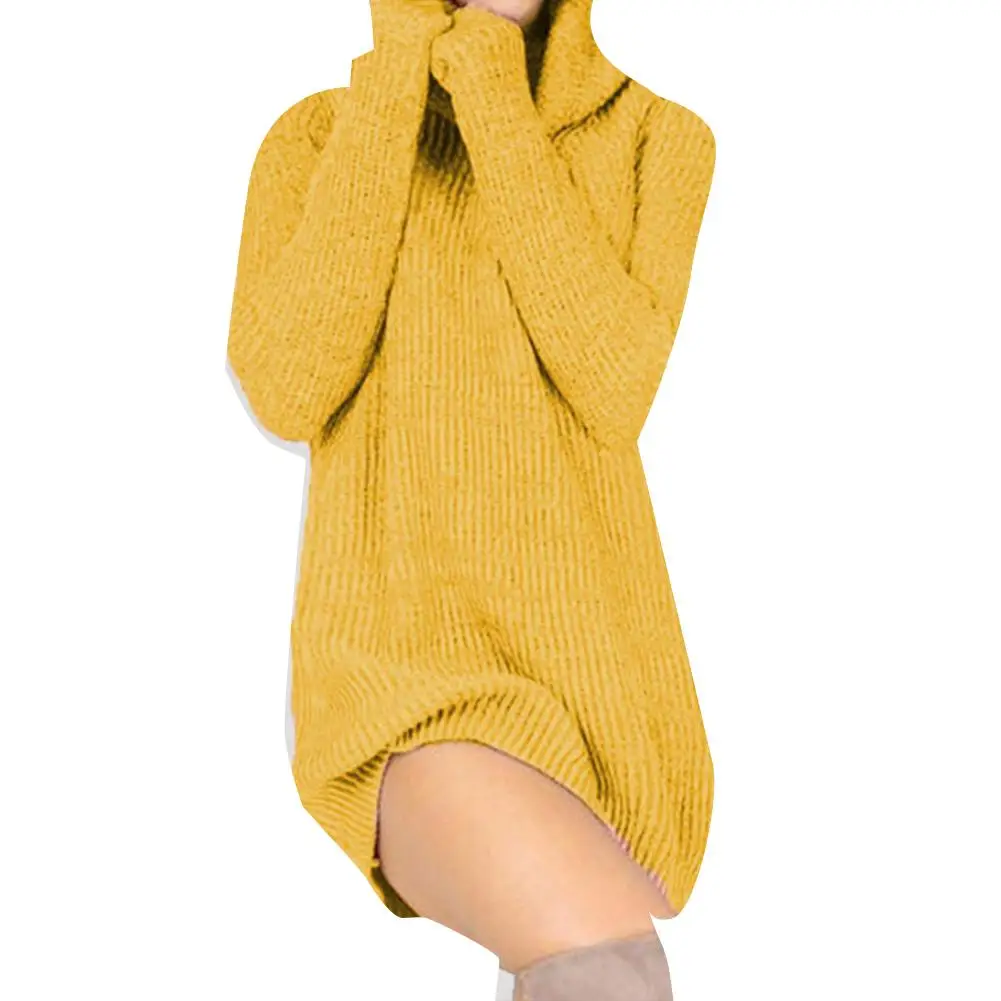 Элегантное Свободное длинное платье-свитер с высоким воротом женское плотное